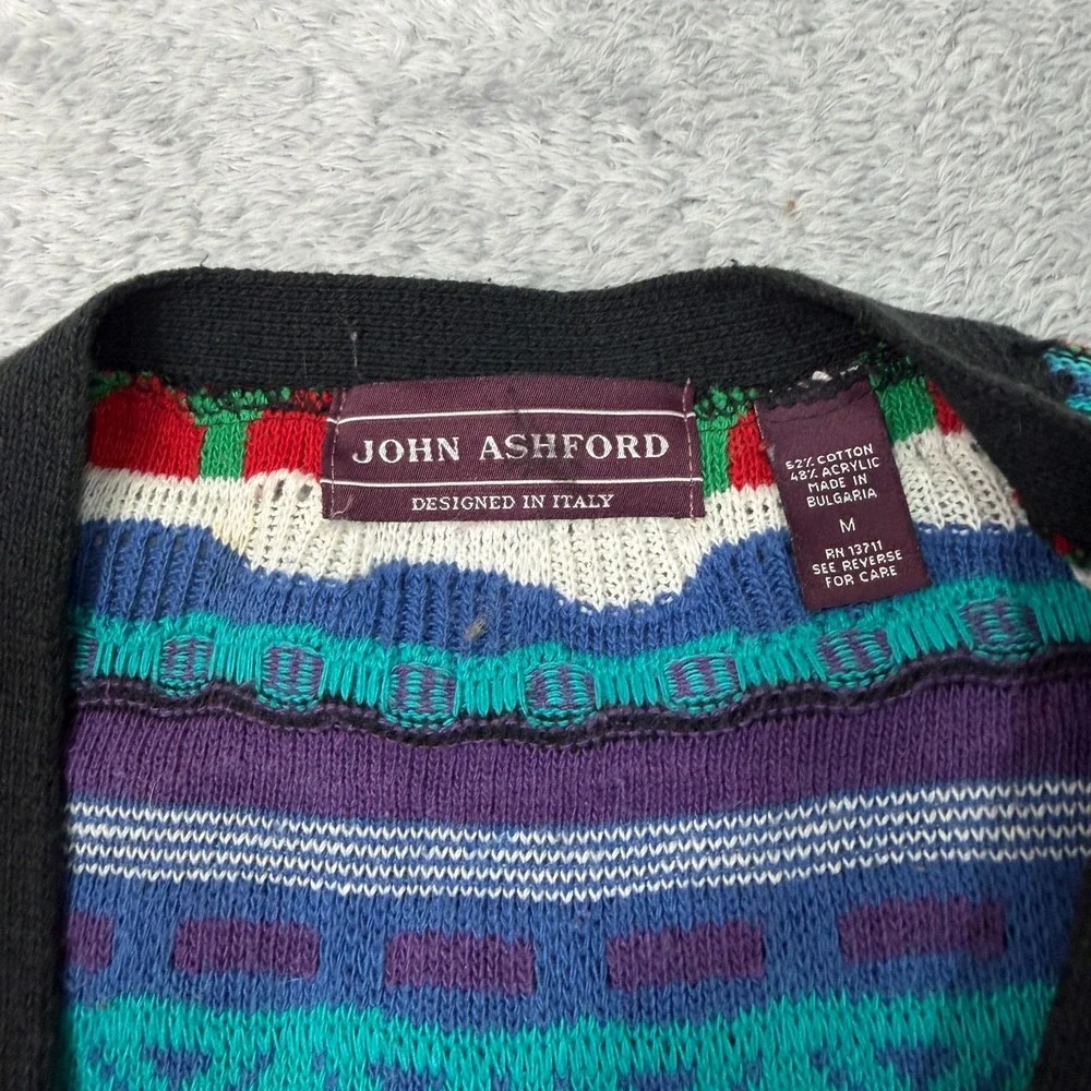Vintage‎ John Ashford Coogi Style Cardigan Sweater Mens Size M 3D Knit 90s